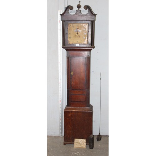 1369 - Antique oak cased grandfather clock, with hand painted dial inscribed for F&J Fardon of Deddington O... 