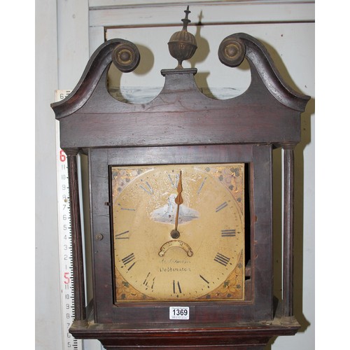 1369 - Antique oak cased grandfather clock, with hand painted dial inscribed for F&J Fardon of Deddington O... 