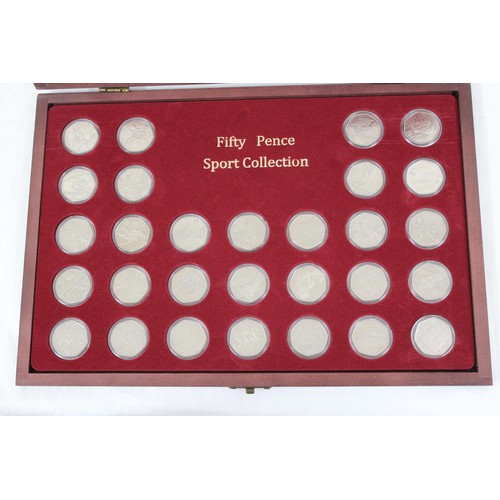 1243 - A complete London Olympics commemorative 50p coin set in wooden display case, full set of 29 coins, ... 