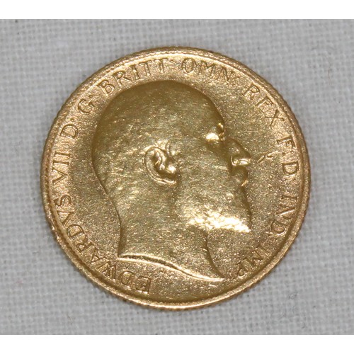 1293A - 1907 Edward VII 22ct gold half sovereign coin, London Mint