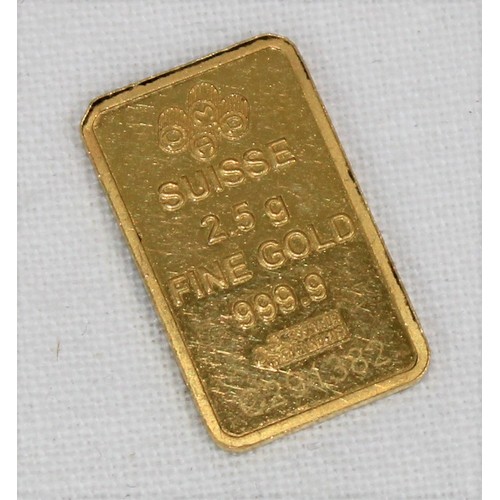 1296A - PAMP (Produits Artistiques Métaux Précieux) of Switzerland 2.5g 999.9 solid pure 24ct gold ingot bar... 