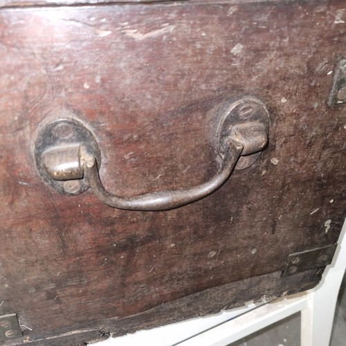 121 - A 19th century brass bound silver chest with wrought iron handles, approx 44cm wide