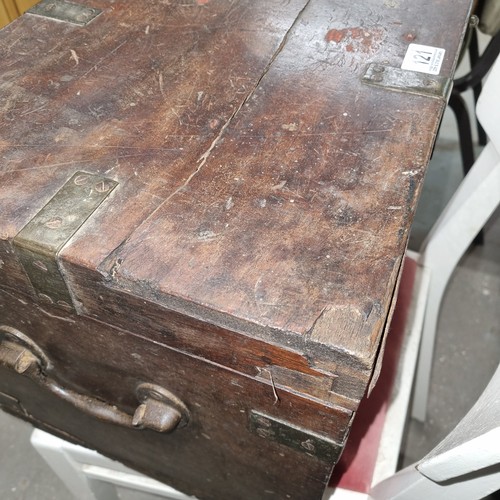 121 - A 19th century brass bound silver chest with wrought iron handles, approx 44cm wide