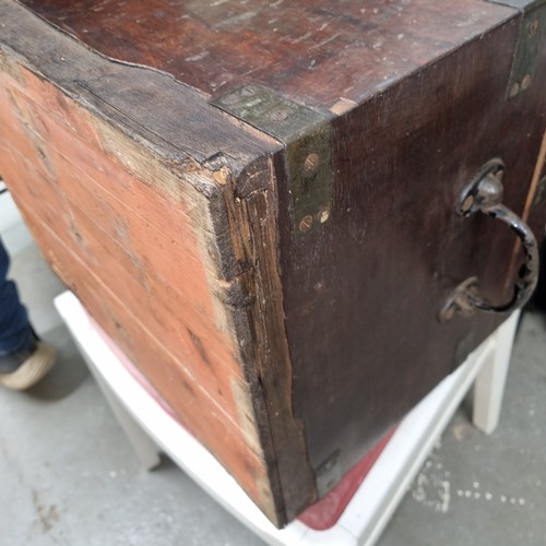 121 - A 19th century brass bound silver chest with wrought iron handles, approx 44cm wide