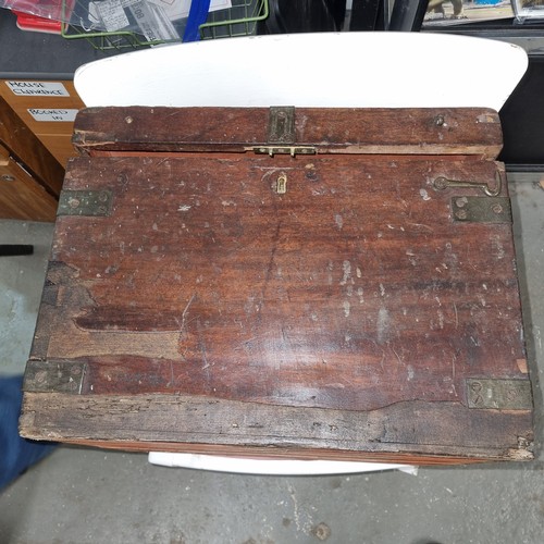 121 - A 19th century brass bound silver chest with wrought iron handles, approx 44cm wide