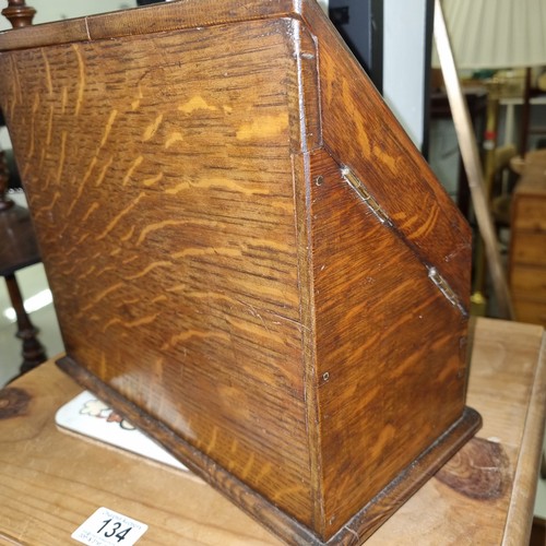 277 - An antique oak desktop stationary or letter box, approx 30cm wide