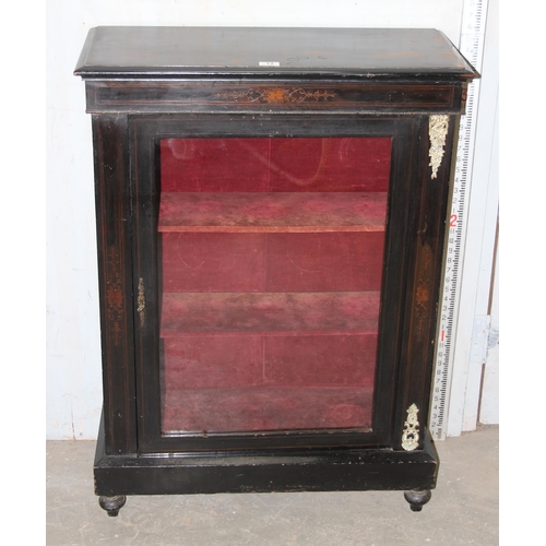 12 - A 19th century pier cabinet with inlay and brass mounts and ebonised finish, approx 76cm wide