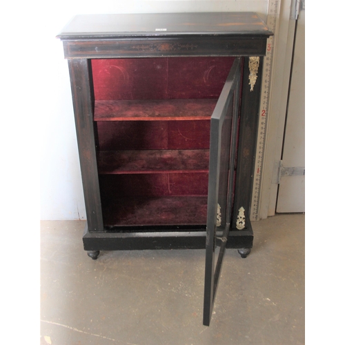 12 - A 19th century pier cabinet with inlay and brass mounts and ebonised finish, approx 76cm wide