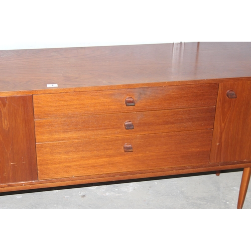 2 - A mid-century Avalon sideboard with 3 cupboards and 3 drawers, approx 204cm wide