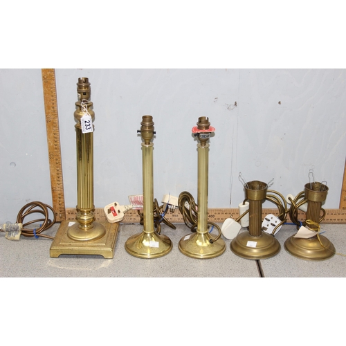 233 - 5 vintage column shaped brass table lamps