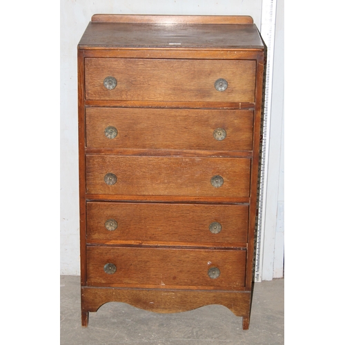 24 - A mid-century oak effect 5 drawer chest of drawers, approx 62cm wide