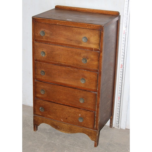 24 - A mid-century oak effect 5 drawer chest of drawers, approx 62cm wide