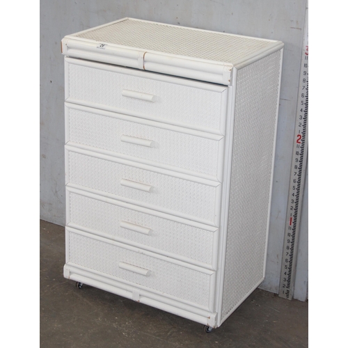 26 - A retro white painted bamboo effect and Bergere 5 drawer chest of drawers, approx 62cm wide