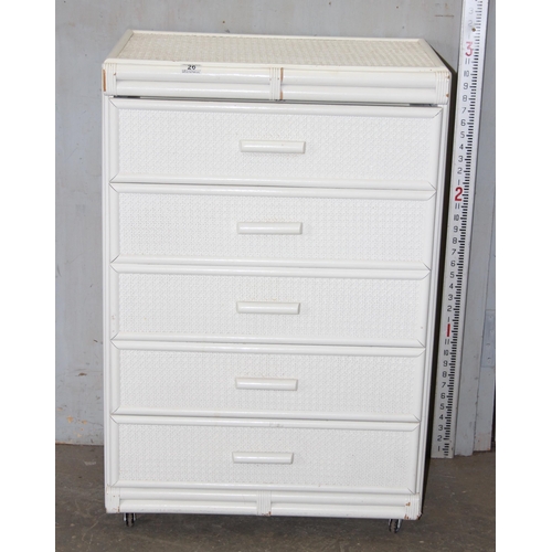 26 - A retro white painted bamboo effect and Bergere 5 drawer chest of drawers, approx 62cm wide