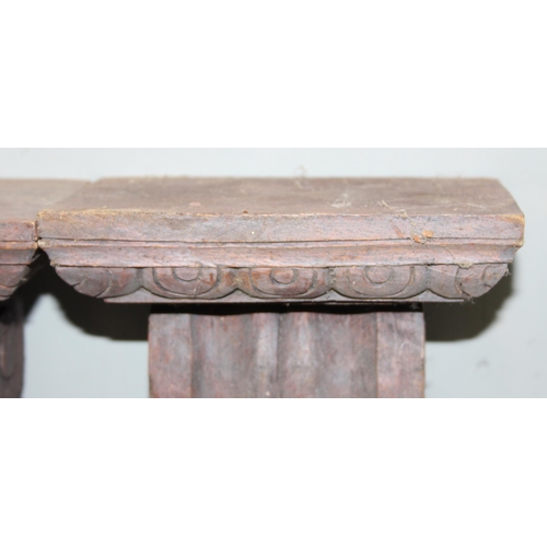 282 - A pair of Italian style carved dark wooden wall brackets, approx 37cm tall each