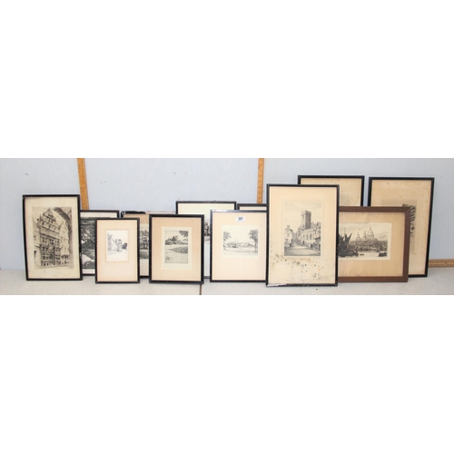 391 - A large qty of assorted antique and later copper plate etchings and similar prints, many signed in p... 