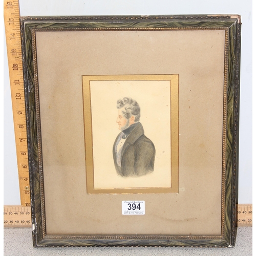 394 - An early 19th century watercolour of a male in period dress, unsigned, in period frame, approx 40cm ... 