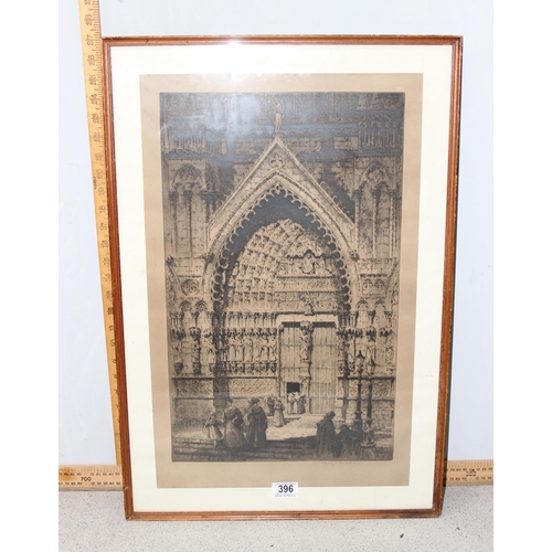 396 - An antique artists proof copper plate etching of a cathedral interior, indistinctly signed in pencil... 