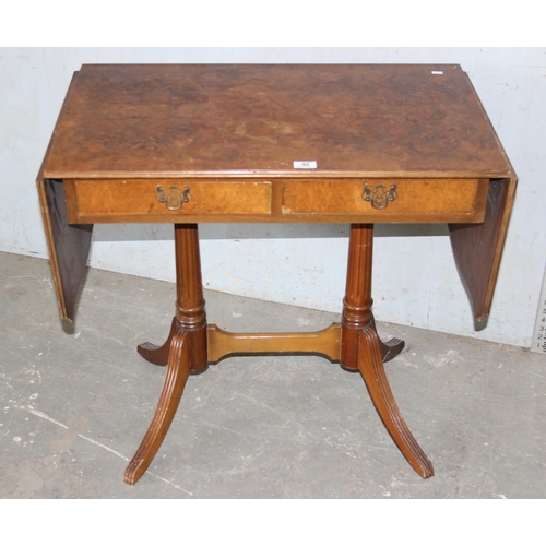 46 - A vintage burr walnut finished drop end sofa table with 2 drawers, approx 146cm wide when extended