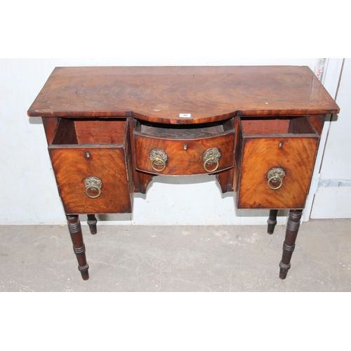 48 - A 19th century mahogany sideboard with 3 drawers and brass handles, approx 113cm wide