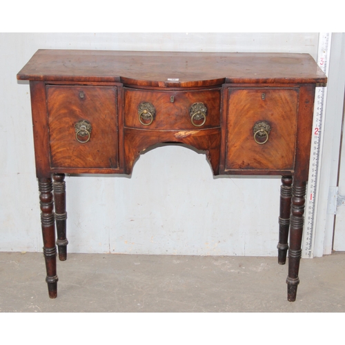 48 - A 19th century mahogany sideboard with 3 drawers and brass handles, approx 113cm wide