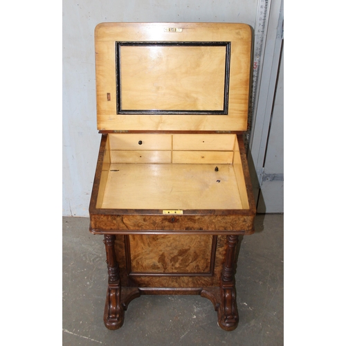 49 - A Victorian walnut davenport desk with 4 real and 4 faux drawers, approx 57cm wide