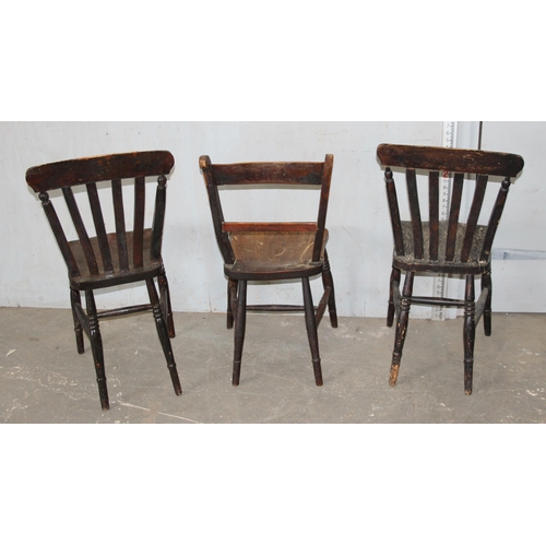 51 - 3 antique elm seated farmhouse chairs, Oxford and 2 slat back