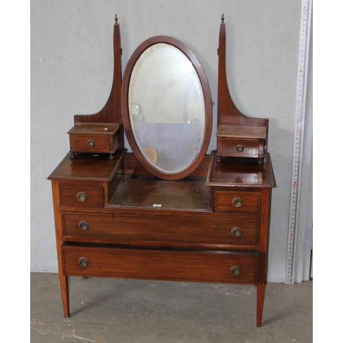 55 - An Edwardian inlaid dressing table with mirror, approx 108cm wide