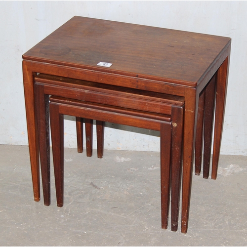 63 - Retro teak nest of tables, unmarked