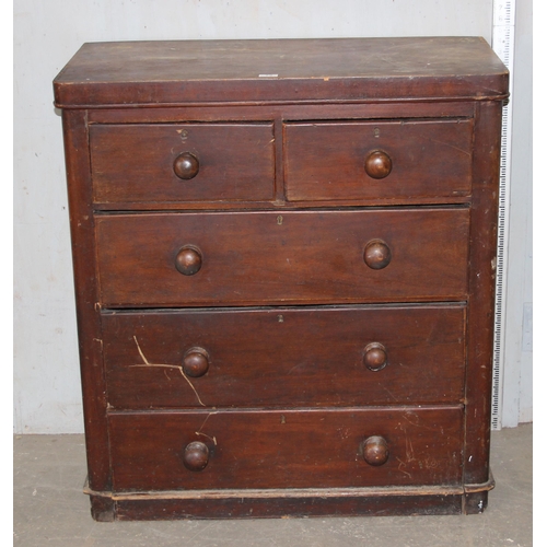 72 - A Victorian mahogany 2 over 3 chest of drawers with bun handles, approx 94cm wide