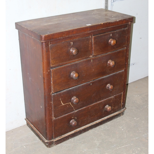 72 - A Victorian mahogany 2 over 3 chest of drawers with bun handles, approx 94cm wide