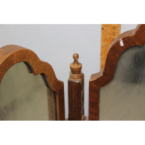 80 - 2 antique table top mirrors, one mahogany easel frame and a triptych mirror