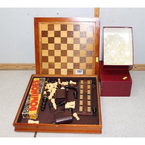 1507 - A boxed wooden games compendium and a glass chess set in associated Aspreys box