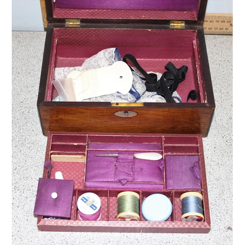 287 - An antique rosewood sewing box and contents