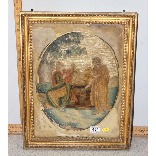 404 - A Georgian needlework and painted panel in verre églomisé mount and gilt frame, approx 48cm x 38cm