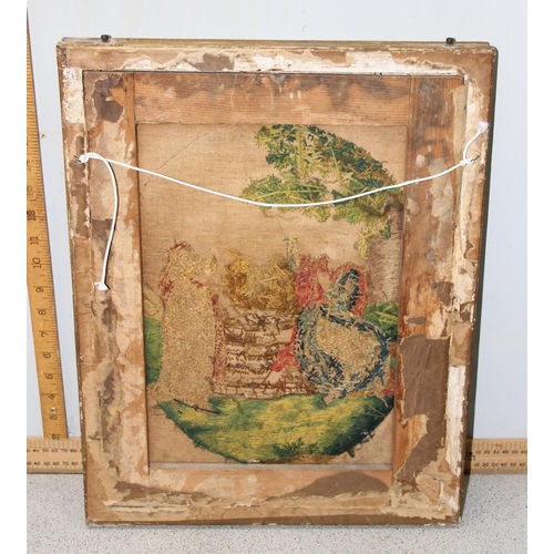 404 - A Georgian needlework and painted panel in verre églomisé mount and gilt frame, approx 48cm x 38cm