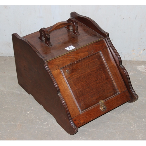 79 - An antique oak coal box or scuttle