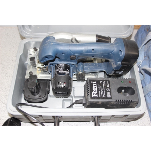 854 - Ferm circular saw and a tool bag with contents