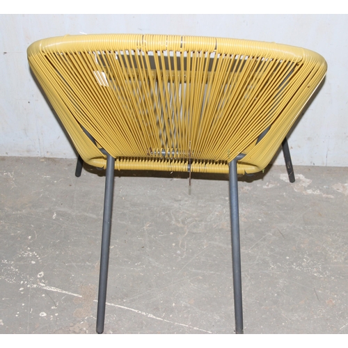 92 - A pair of retro 'Moon' style strung chairs with metal legs