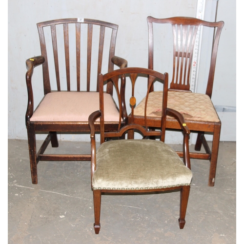 97 - Two Georgian dining chairs & a Edwardian low seated lounge chair