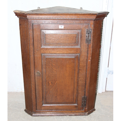 98 - Georgian oak corner cupboard, antique oak stool