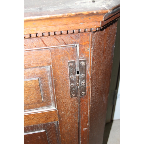 98 - Georgian oak corner cupboard, antique oak stool