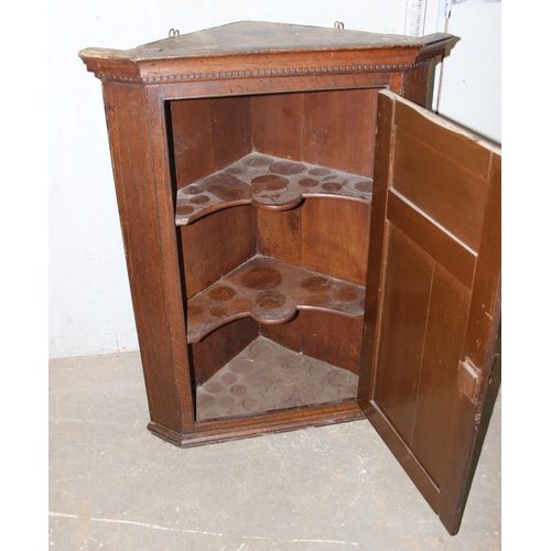 98 - Georgian oak corner cupboard, antique oak stool