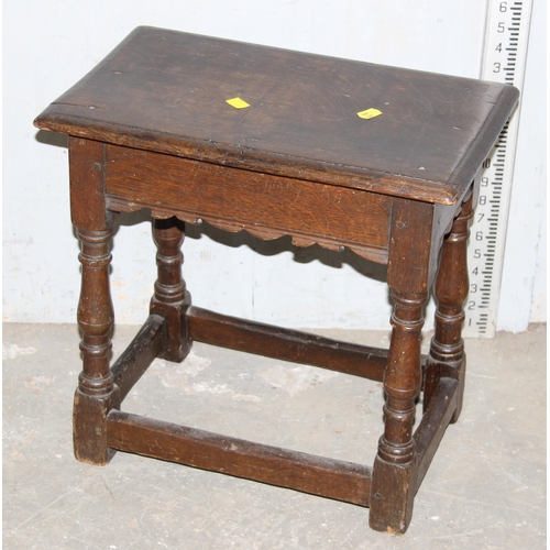 98 - Georgian oak corner cupboard, antique oak stool