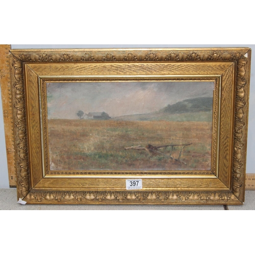 409 - Attributed to John Francis Murphy, American (1853-1921), oil on canvas landscape with plough, in ant... 