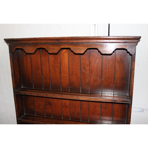 100 - An antique oak cottage dresser of unusually small proportions, likely early 20th century but of 18th... 