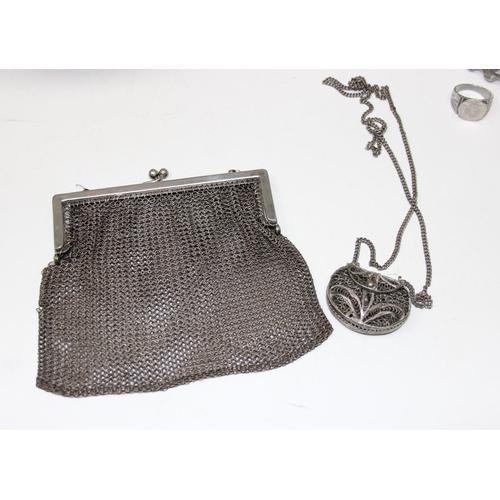 1008 - A pair of silver plated lamp shades, a silver plated matchbox holder/ ashtray, a silver plated mesh ... 