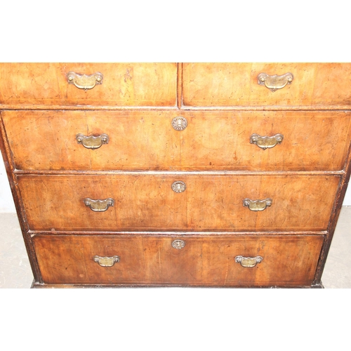 103 - An 18th century 2 over 3 chest of drawers with walnut veneer over oak carcass, panelled ends, approx... 