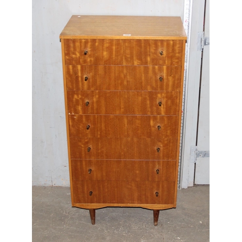 104 - A retro 7 drawer chest of drawers, seemingly unnamed with distinctive metal handles, approx 125cm ta... 