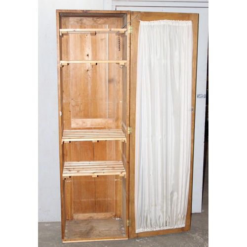 105 - A large antique pine hall cupboard with glass door and later shelves, approx 62cm wide & 207cm tall